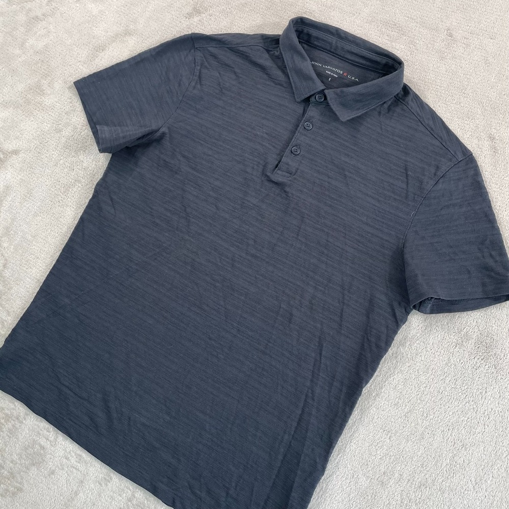 John Varvatos Star Polo Shirt Men Small Black Slub Peruvian Cotton Short Sleeve